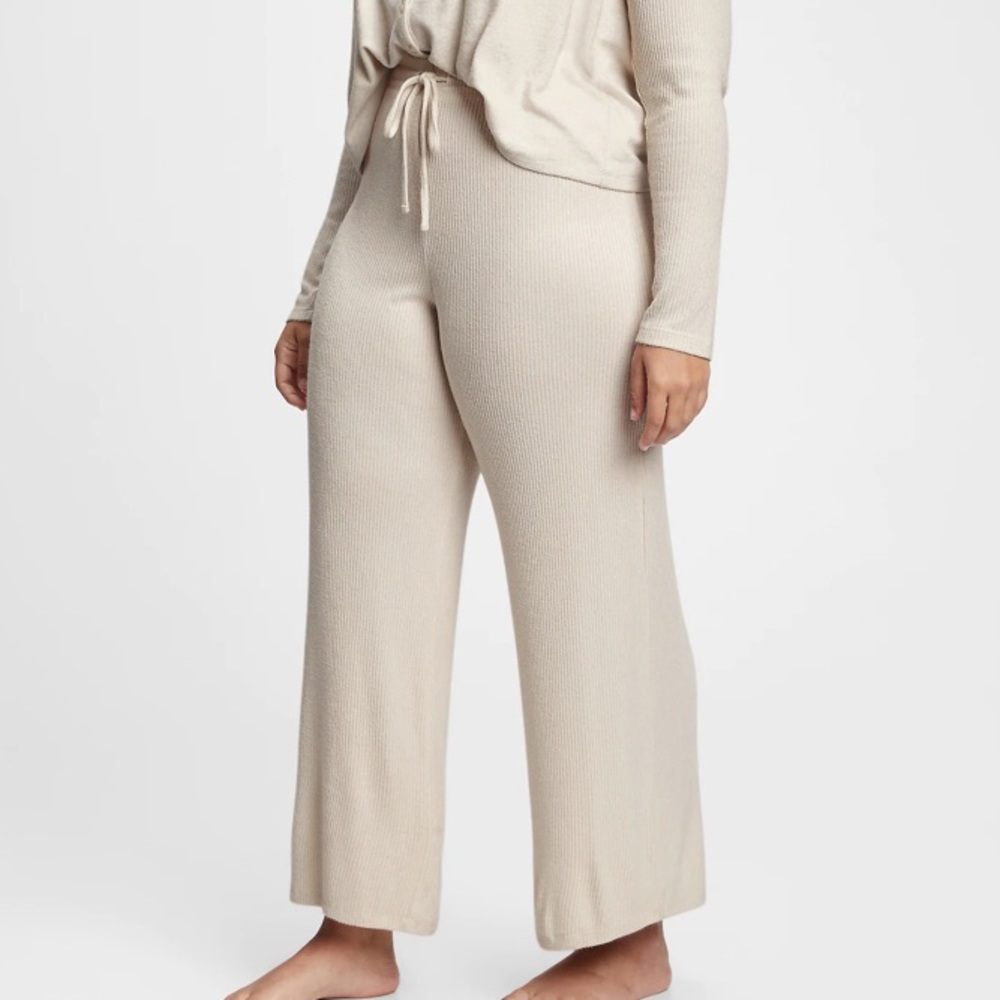 Zara Cream Wide Leg Ribbed Sweater Pants Small